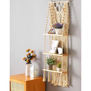 Macrame Wall Hanging Shelf- Macrame Shelves Handmade Decorative Floating Boho Shelf-Plant Shelf Display Rack to Organize and Decor for Living Room, Bedroom, Bathroom…