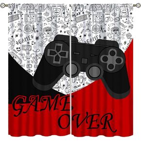 Gaming Curtains for Boys Bedroom Kids Gamer Room Decor Curtain Teens Black and Red Video Game Controller Window Treatments Drapes 42x45 Inch, Style-1