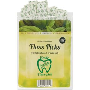 i-Smile Dental Floss Picks Individually Wrapped in Biodegradable Paper, Extra Mint Flavor, Promotes Gum Health, Shred Resistent