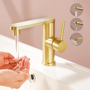 Tohlar Gold Bathroom Faucet, Single Hole Bathroom Sink Faucet with Sprayer, Brushed Gold Faucet Single Handle 360° Swivel for Bathroom, Vanity - Solid Stainless Steel, Assembly Drain, 24" Supply Hoses