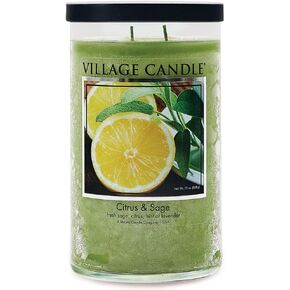 وعاء زجاجي كبير بهلوان من الحمضيات والمريمية من Village Candle، شمعة معطرة، 19 أونصة، أخضر