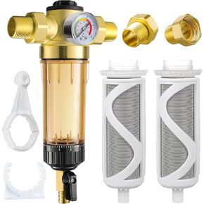 100 200 Micron Spin Down Sediment Water Filter System Home Pre-Filtration System for City, Well Water-2 Thread Adapters