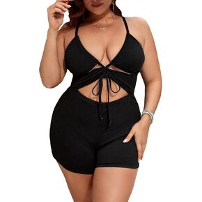 Floerns Women's Plus Size Monokini Cut Out Knot Front Crisscross One Piece Swimsuit