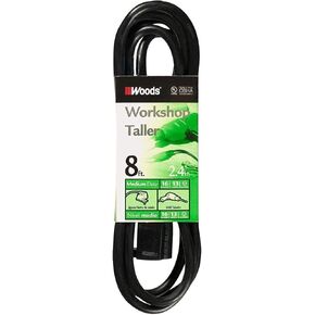 Woods General Purpose Outdoor/Indoor Extension Cord (8 Ft, Black)