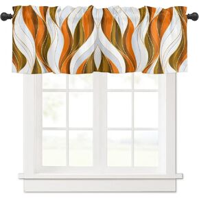 Orange Brown Farmhouse Short Window Curtain Valances, White Moire Geometric Modern Abstract Art Rod Pocket Kitchen Valances for Living Room Bedroom Bathroom Cafe, 1 Panel - 54" x 18"