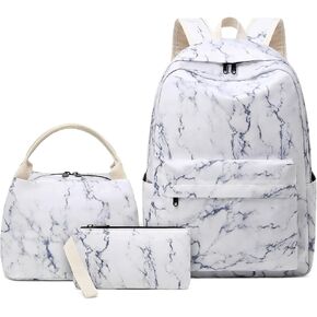 Joyfulife Marble Backpack for Girls Kids School Backpack Student Bookbags Teens Girls Backpack with Lunch Box and Pencil Bag