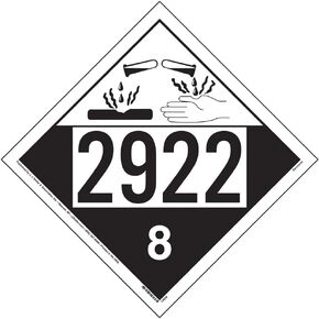 2922 Placard, Class 8 Corrosive 25-pk. - 10.75" x 10.75" Removable Self Adhesive Economy Vinyl for Short-Term Applications - J. J. Keller & Associates - Complies with DOT Hazmat Placard Requirements