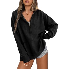 SHEWIN Women Casual Long Sleeve V Neck Half Zip Hoodies Sweatshirts Tops, S-XXL