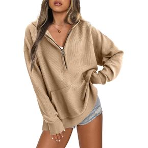 SHEWIN Women Casual Long Sleeve V Neck Half Zip Hoodies Sweatshirts Tops, S-XXL