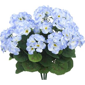 3 Pcs Artificial Geraniums Flowers Silk Geraniums for Outdoors UV Resistant Blue Artificial Geranium Bush Faux Flowers Plant Geraniums for Garden Home Decor Indoor Patio Vase Table Centerpiece