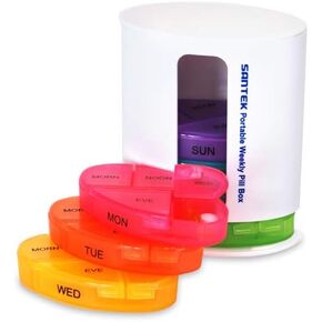 Weekly Pill Organizer,4-Times-A-Day Detachable Pill Case Large Compartments Medication Reminder Portable for Vitamins Fish Oil Compartments Supplements- Tower Style