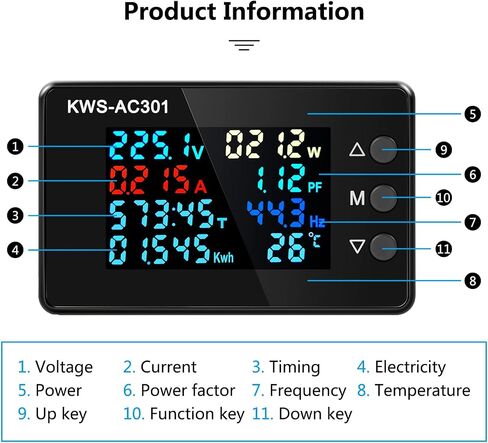 مقياس التيار المتردد AC 50-300V 0-100A رقمي AC متعدد 110V 220V LCD HD عرض الفولتميتر الحالي مع محول تيار مغلق 8 في 1 متعدد الوظائف عداد الطاقة الكهربائية كاشف الطاقة in Saudi Arabia