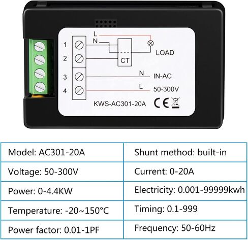 مقياس التيار المتردد AC 50-300V 0-100A رقمي AC متعدد 110V 220V LCD HD عرض الفولتميتر الحالي مع محول تيار مغلق 8 في 1 متعدد الوظائف عداد الطاقة الكهربائية كاشف الطاقة in Saudi Arabia