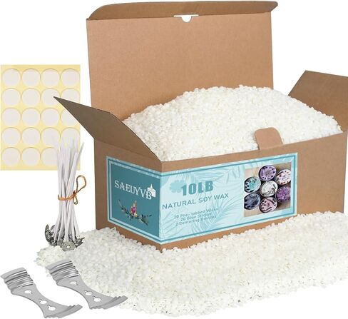 SAEUYVB Soy Wax for Candle Making，Natural Candle Wax for Candle Making, Granulated Soy Wax - Paraffin-Free, Beeswax-Free, 20 Cotton Candle Wicks, 20 Wick Stickers & 2 Centering Devices(10 lbs) in Kuwait