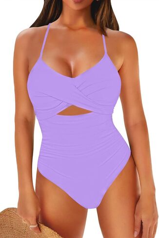 LaSuiveur Women's One Piece Swimsuit V Neck Cutout Tummy Control Lace Up Back Sexy Monokini Bathing Suits in Saudi Arabia