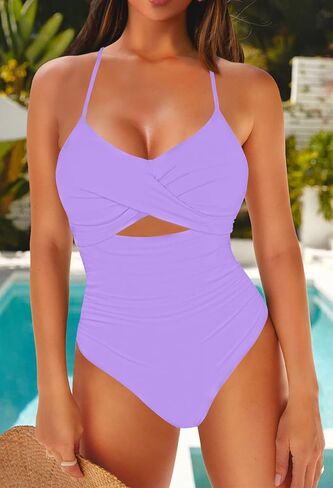 LaSuiveur Women's One Piece Swimsuit V Neck Cutout Tummy Control Lace Up Back Sexy Monokini Bathing Suits in Saudi Arabia