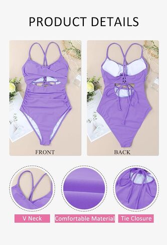 LaSuiveur Women's One Piece Swimsuit V Neck Cutout Tummy Control Lace Up Back Sexy Monokini Bathing Suits in Saudi Arabia