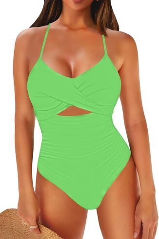 LaSuiveur Women's One Piece Swimsuit V Neck Cutout Tummy Control Lace Up Back Sexy Monokini Bathing Suits in Saudi Arabia