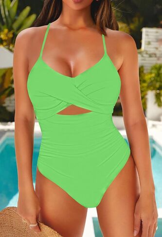 LaSuiveur Women's One Piece Swimsuit V Neck Cutout Tummy Control Lace Up Back Sexy Monokini Bathing Suits in Saudi Arabia