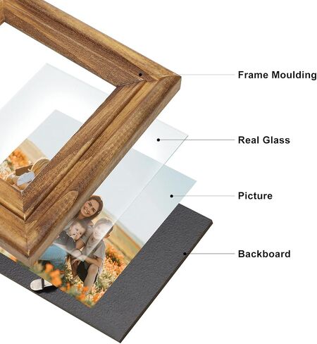 Horizontal 5X7 Picture Frames Double Hinged Wood Folding Photo Frames with Real Glass Front Fit for Desktop or Tabletop Display Pictures 4x6 with Mat or 5x7 Without Mat, Wood Grain XZON-H75X2 in Saudi Arabia
