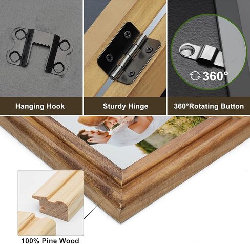 Horizontal 5X7 Picture Frames Double Hinged Wood Folding Photo Frames with Real Glass Front Fit for Desktop or Tabletop Display Pictures 4x6 with Mat or 5x7 Without Mat, Wood Grain XZON-H75X2 in Saudi Arabia