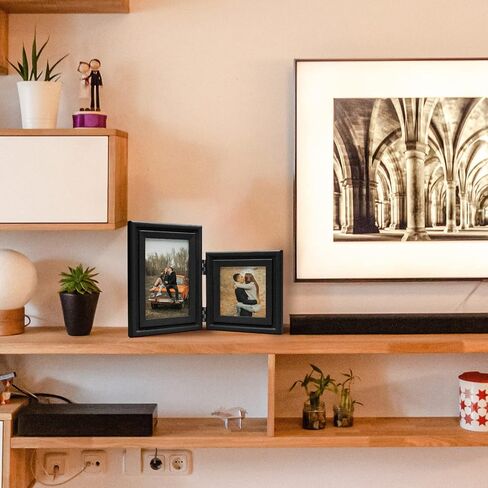 Horizontal 5X7 Picture Frames Double Hinged Wood Folding Photo Frames with Real Glass Front Fit for Desktop or Tabletop Display Pictures 4x6 with Mat or 5x7 Without Mat, Wood Grain XZON-H75X2 in Saudi Arabia