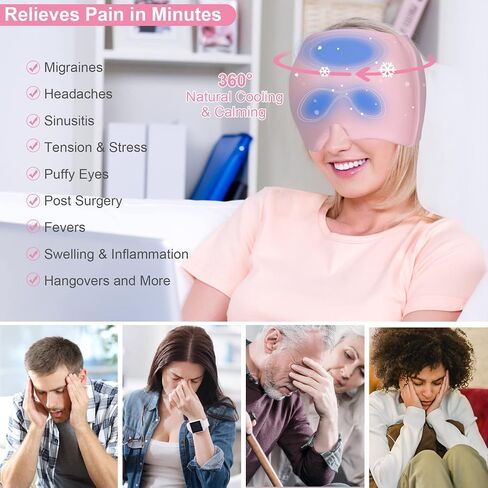Gel Ice Headache Migraine Relief Hat Cap Hot and Cold Compress Therapy Stretchable Reusable Cold Gel Head Wrap Ice Pack Pad Mask for Tension, Sinus, Insomnia, Fever, Puffy Eyes, Hangover, Black in Saudi Arabia