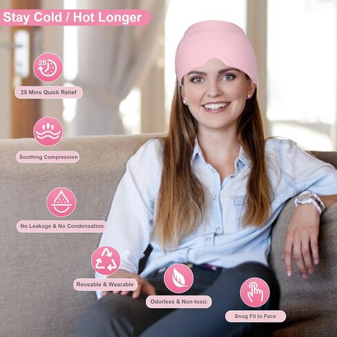 Gel Ice Headache Migraine Relief Hat Cap Hot and Cold Compress Therapy Stretchable Reusable Cold Gel Head Wrap Ice Pack Pad Mask for Tension, Sinus, Insomnia, Fever, Puffy Eyes, Hangover, Black in Saudi Arabia