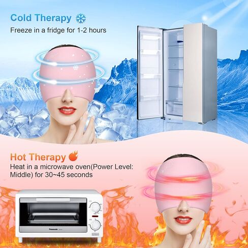 Gel Ice Headache Migraine Relief Hat Cap Hot and Cold Compress Therapy Stretchable Reusable Cold Gel Head Wrap Ice Pack Pad Mask for Tension, Sinus, Insomnia, Fever, Puffy Eyes, Hangover, Black in Saudi Arabia