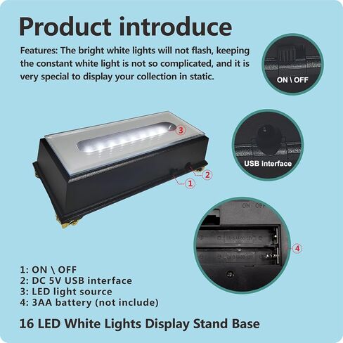 حامل عرض قاعدة إضاءة LED 16 لفن الزجاج الكريستالي ثلاثي الأبعاد، قاعدة عرض إضاءة LED، مصباح زينة لتزيين الغرفة - حامل مستطيل مضيء 6.5 بوصة أضواء بيضاء (أسود) in Kuwait