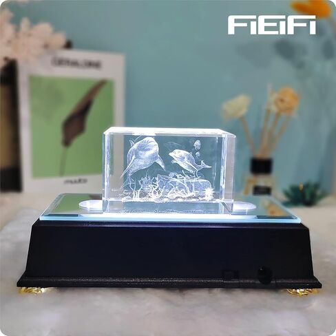 حامل عرض قاعدة إضاءة LED 16 لفن الزجاج الكريستالي ثلاثي الأبعاد، قاعدة عرض إضاءة LED، مصباح زينة لتزيين الغرفة - حامل مستطيل مضيء 6.5 بوصة أضواء بيضاء (أسود) in Kuwait