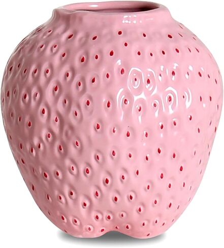 Strawberry Ceramic Flower Vase, Giant Decorative Cute Fruit Ornament Vase for Flower Arrangement, Unique for Modern Vintage Home Kitchen Office Decor Centerpiece, Large Pink in Kuwait