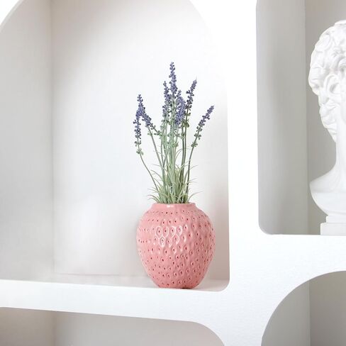 Strawberry Ceramic Flower Vase, Giant Decorative Cute Fruit Ornament Vase for Flower Arrangement, Unique for Modern Vintage Home Kitchen Office Decor Centerpiece, Large Pink in Kuwait