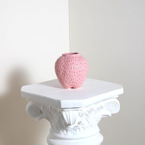 Strawberry Ceramic Flower Vase, Giant Decorative Cute Fruit Ornament Vase for Flower Arrangement, Unique for Modern Vintage Home Kitchen Office Decor Centerpiece, Large Pink in Kuwait