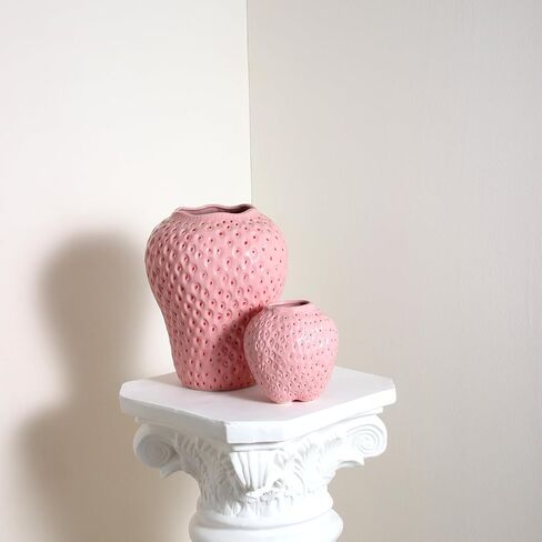 Strawberry Ceramic Flower Vase, Giant Decorative Cute Fruit Ornament Vase for Flower Arrangement, Unique for Modern Vintage Home Kitchen Office Decor Centerpiece, Large Pink in Kuwait