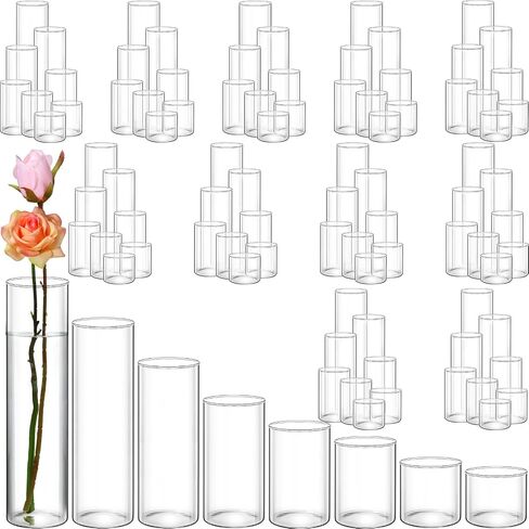 24 Pcs Glass Cylinder Vases Clear Hurricane Candle Holders Flowers Vase for Centerpieces Floating Candle Wedding Table Decor Dinners Party Home Dia3.3'', 8 Sizes, 2.5, 3, 4, 5, 6, 8, 10, 12 Inch in Saudi Arabia