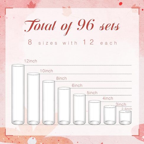 24 Pcs Glass Cylinder Vases Clear Hurricane Candle Holders Flowers Vase for Centerpieces Floating Candle Wedding Table Decor Dinners Party Home Dia3.3'', 8 Sizes, 2.5, 3, 4, 5, 6, 8, 10, 12 Inch in Saudi Arabia
