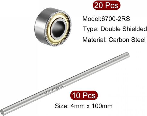 uxcell 20pcs 684ZZ Deep Groove Ball Bearings with 10pcs Round Shaft Rod in Saudi Arabia