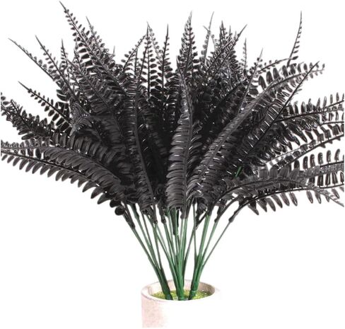 8 قطع 15 بوصة نبات سرخس بوسطن الاصطناعي، أوراق فارسية استوائية ينبع أوراق صناعية، أوراق سوداء لترتيب الزهور، قطعة مركزية للطاولة، أكاليل الزهور، الزفاف، خلفية المتجر، ديكور الهالوين in Kuwait