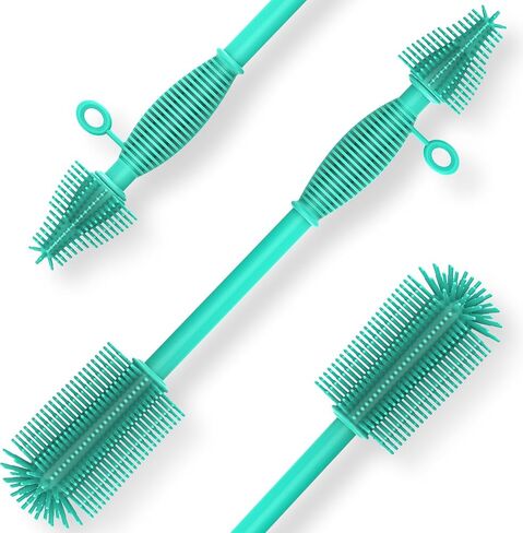 Double Sided Cleaning Brush,Soft Kitchen Scrub Brush,Reusable Silicone Bottle Cleaning Brush,Narrow Neck Bottle Brush Cleaner,Long Handle Bottle Brushes for Cleaning (Blue) in Saudi Arabia
