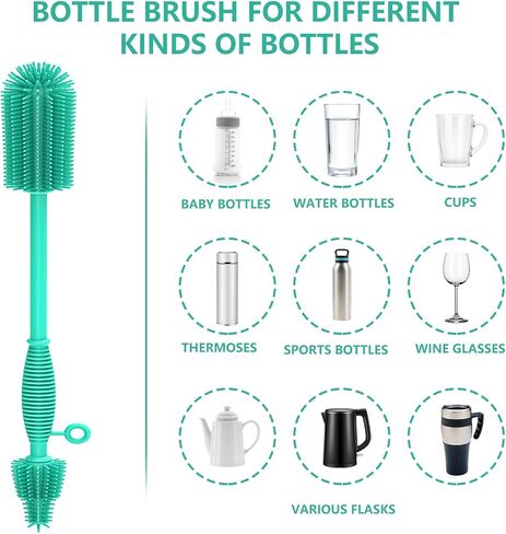 Double Sided Cleaning Brush,Soft Kitchen Scrub Brush,Reusable Silicone Bottle Cleaning Brush,Narrow Neck Bottle Brush Cleaner,Long Handle Bottle Brushes for Cleaning (Blue) in Saudi Arabia