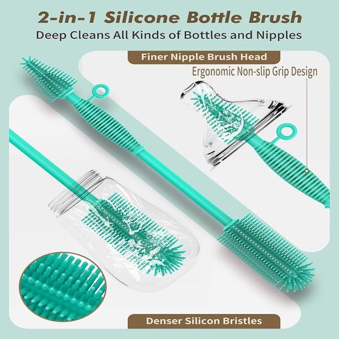 Double Sided Cleaning Brush,Soft Kitchen Scrub Brush,Reusable Silicone Bottle Cleaning Brush,Narrow Neck Bottle Brush Cleaner,Long Handle Bottle Brushes for Cleaning (Blue) in Saudi Arabia