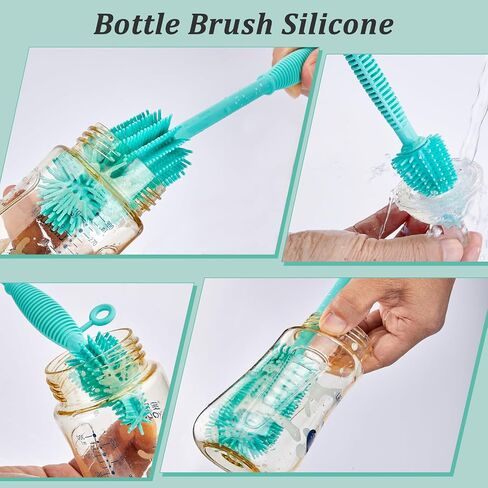 Double Sided Cleaning Brush,Soft Kitchen Scrub Brush,Reusable Silicone Bottle Cleaning Brush,Narrow Neck Bottle Brush Cleaner,Long Handle Bottle Brushes for Cleaning (Blue) in Saudi Arabia