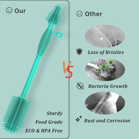 Double Sided Cleaning Brush,Soft Kitchen Scrub Brush,Reusable Silicone Bottle Cleaning Brush,Narrow Neck Bottle Brush Cleaner,Long Handle Bottle Brushes for Cleaning (Blue) in Saudi Arabia