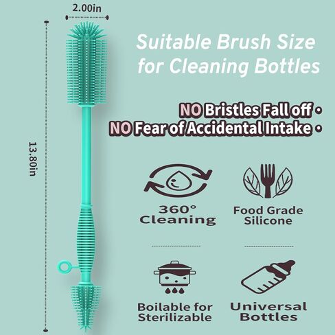 Double Sided Cleaning Brush,Soft Kitchen Scrub Brush,Reusable Silicone Bottle Cleaning Brush,Narrow Neck Bottle Brush Cleaner,Long Handle Bottle Brushes for Cleaning (Blue) in Saudi Arabia