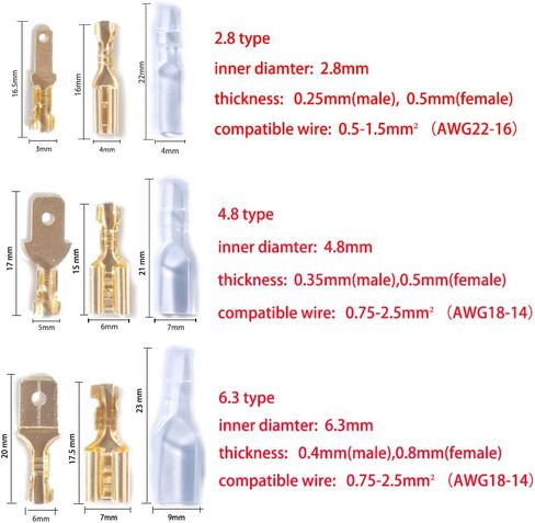 2.8/4.8/6.3mm Female Male Spade Crimp Connectors Electrical Lugs Terminal Insulating Wire Quick Splice Assortment Kit Wound Plug Crimping Spring Insert Wire Cold Pressing Wiring Cable in Saudi Arabia