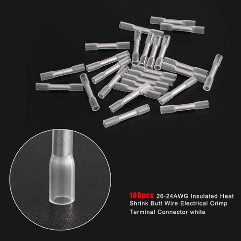 Heat Shrink Butt Connectors,100pcs 26-24AWG Waterproof Insulated Heat Shrink Butt Connectors Electrical Wire Crimp Terminals Kits of Marine Automotive Copper in Saudi Arabia