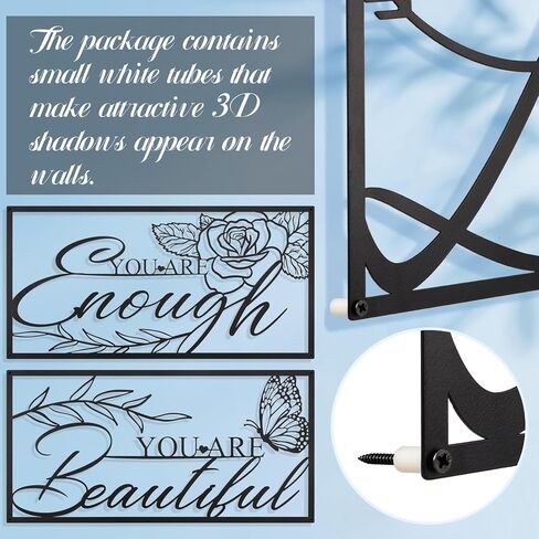 3 Pcs Black Metal Motivational Wall Art Decor, 15.7X 7.9'' Inspirational Office Decor for Woman Girl Positive Quote You are Loved Beautiful Enough Flower Hanging Wall Sign in Kuwait
