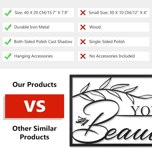 3 Pcs Black Metal Motivational Wall Art Decor, 15.7X 7.9'' Inspirational Office Decor for Woman Girl Positive Quote You are Loved Beautiful Enough Flower Hanging Wall Sign in Kuwait