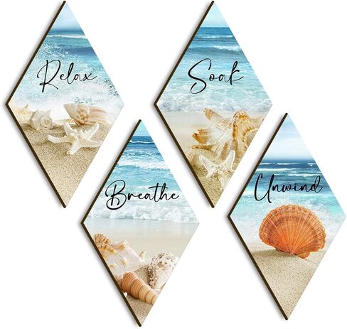 ديكور جدار الحمام، شاطئ المحيط، الاسترخاء، الاسترخاء، نقع التنفس، جدار الفن المزرعة، لوحة خشبية ريفية، علامة مطبوعة خشبية عتيقة، ديكور سبا للحمام (الماس) in Kuwait